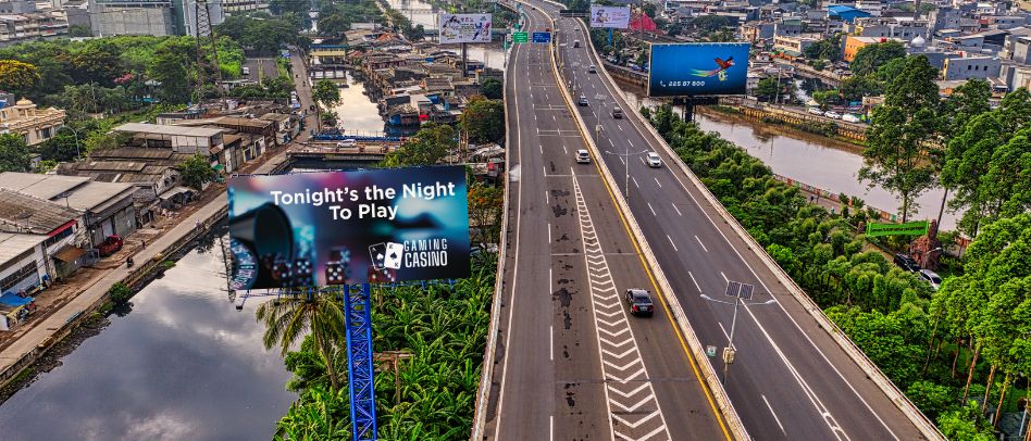 Casino billboard advertising on a major feeder route—traditional media in action