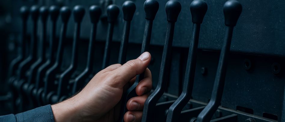 Illustration of strategic levers being pulled on a control panel, representing casino marketing strategy for 2026.